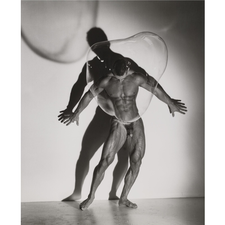 Male nude with bubble  by Herb Ritts, 1987